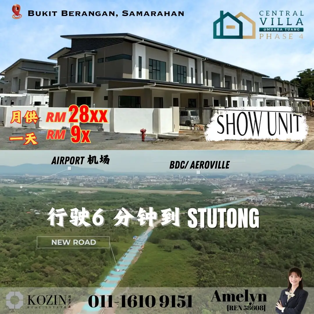 Amelyn Wong at Kozin Real Estate Carousel property ad: Showcase ad for a Samarahan villa priced under RM100 a day, frame 1 of 2