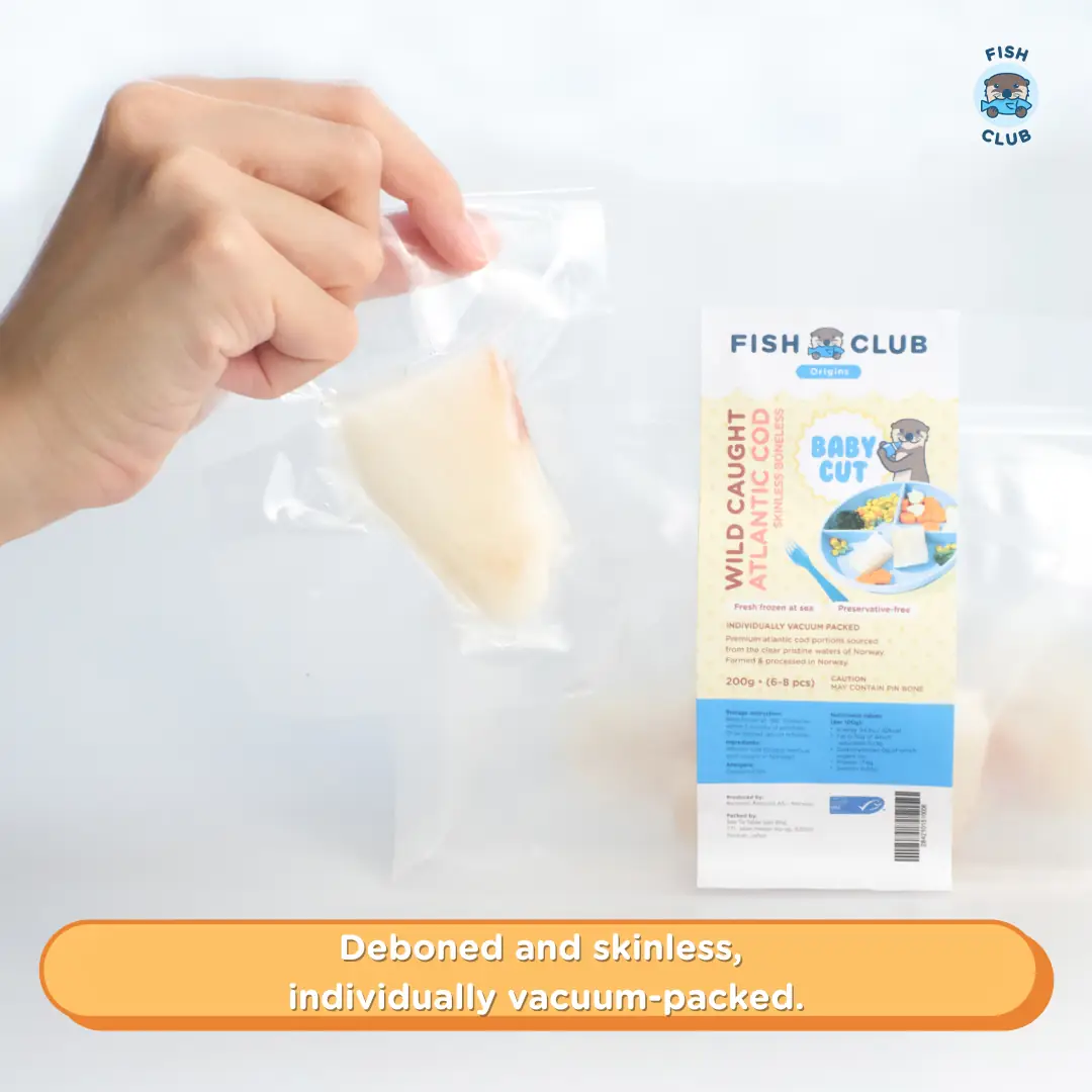 Fish Club Carousel baby care ad: Curiosity-hook ad for why you should not buy Atlantic cod for your baby, frame 4 of 4