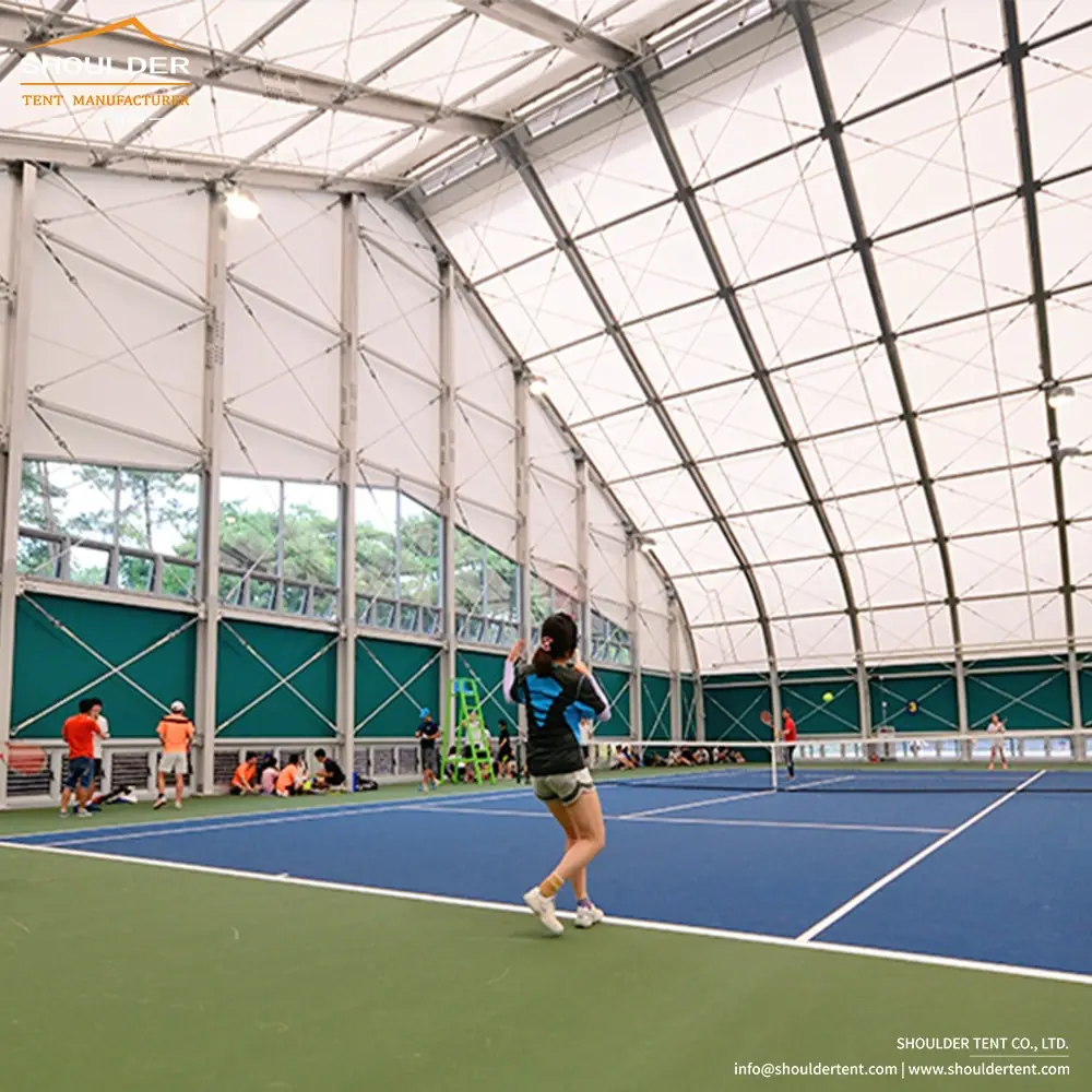 Shoulder Tent Carousel fitness ad: Showcase ad for modular tents that build padel courts and gyms, frame 5 of 6