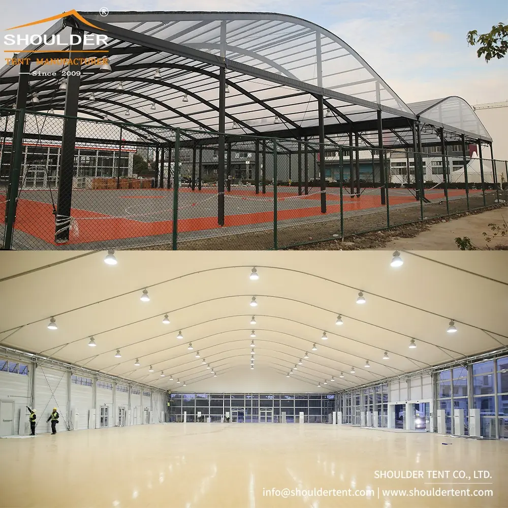 Shoulder Tent Carousel fitness ad: Showcase ad for modular tents that build padel courts and gyms, frame 4 of 6