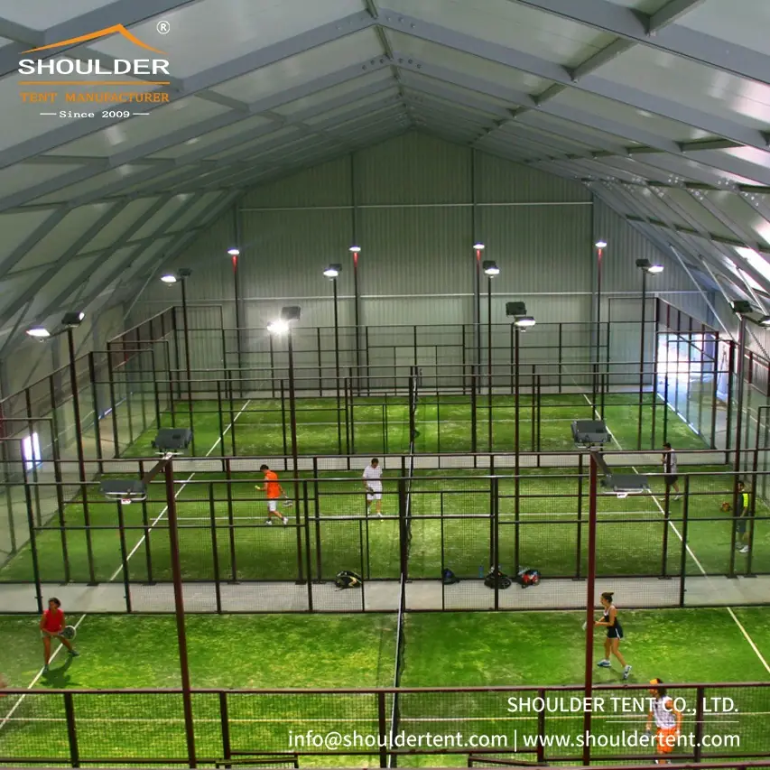 Shoulder Tent Carousel fitness ad: Showcase ad for modular tents that build padel courts and gyms, frame 3 of 6