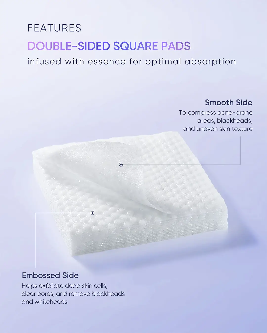 Skintific Carousel skincare ad: Feature-callout ad for one pad with dual-action AHA, BHA and PHA, frame 2 of 4
