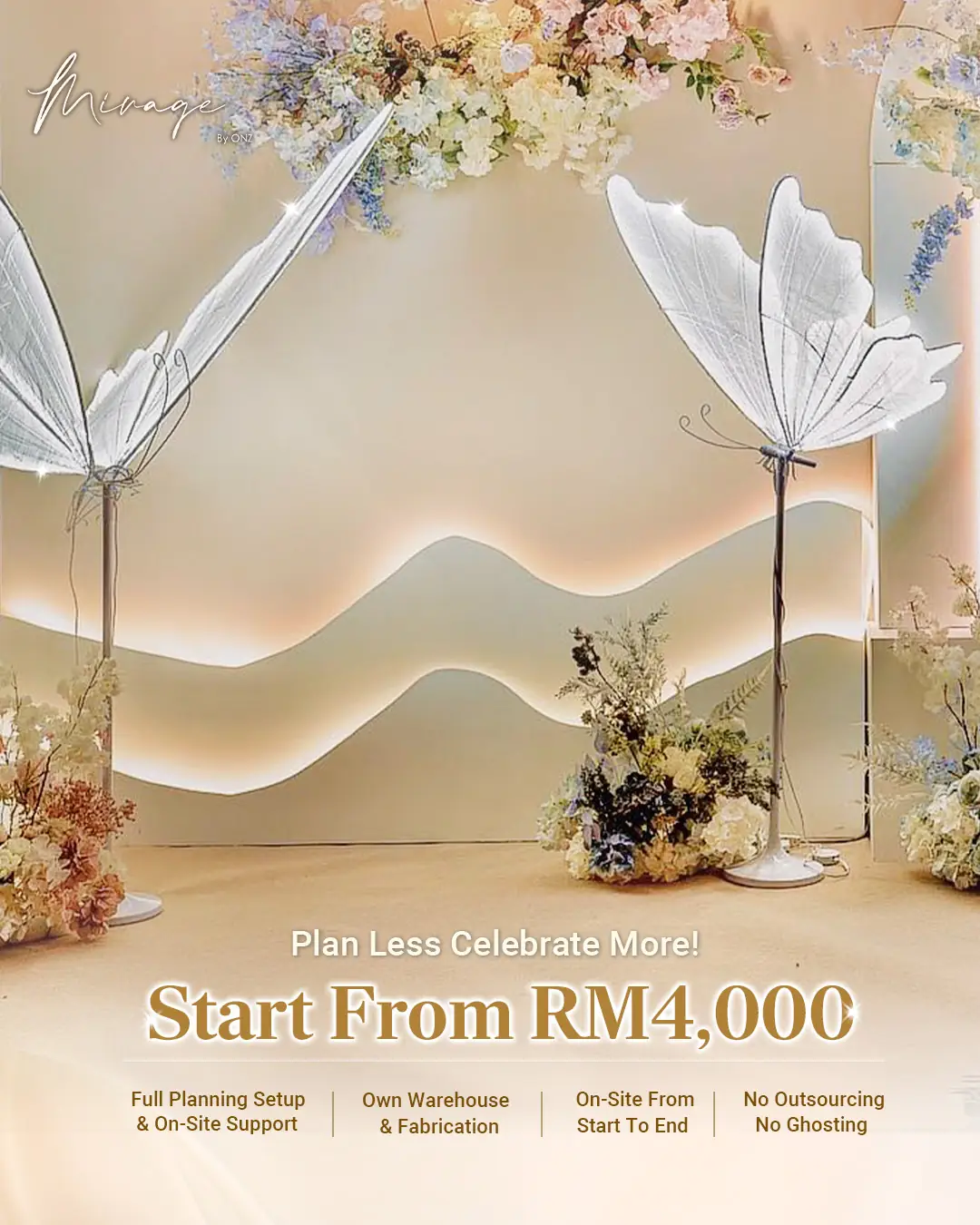 Live Band&Decorations - Mirage Event Management Static wedding and events ad: Showcase ad for start From RM4,000