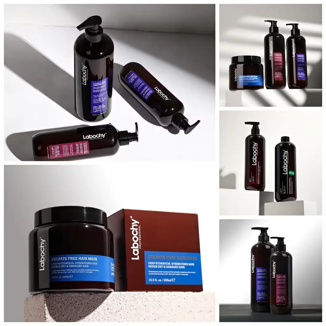 Labochy Haircare Carousel hair care ad: Showcase ad for a salon-grade sulfate-free shampoo, conditioner and mask, frame 1 of 3