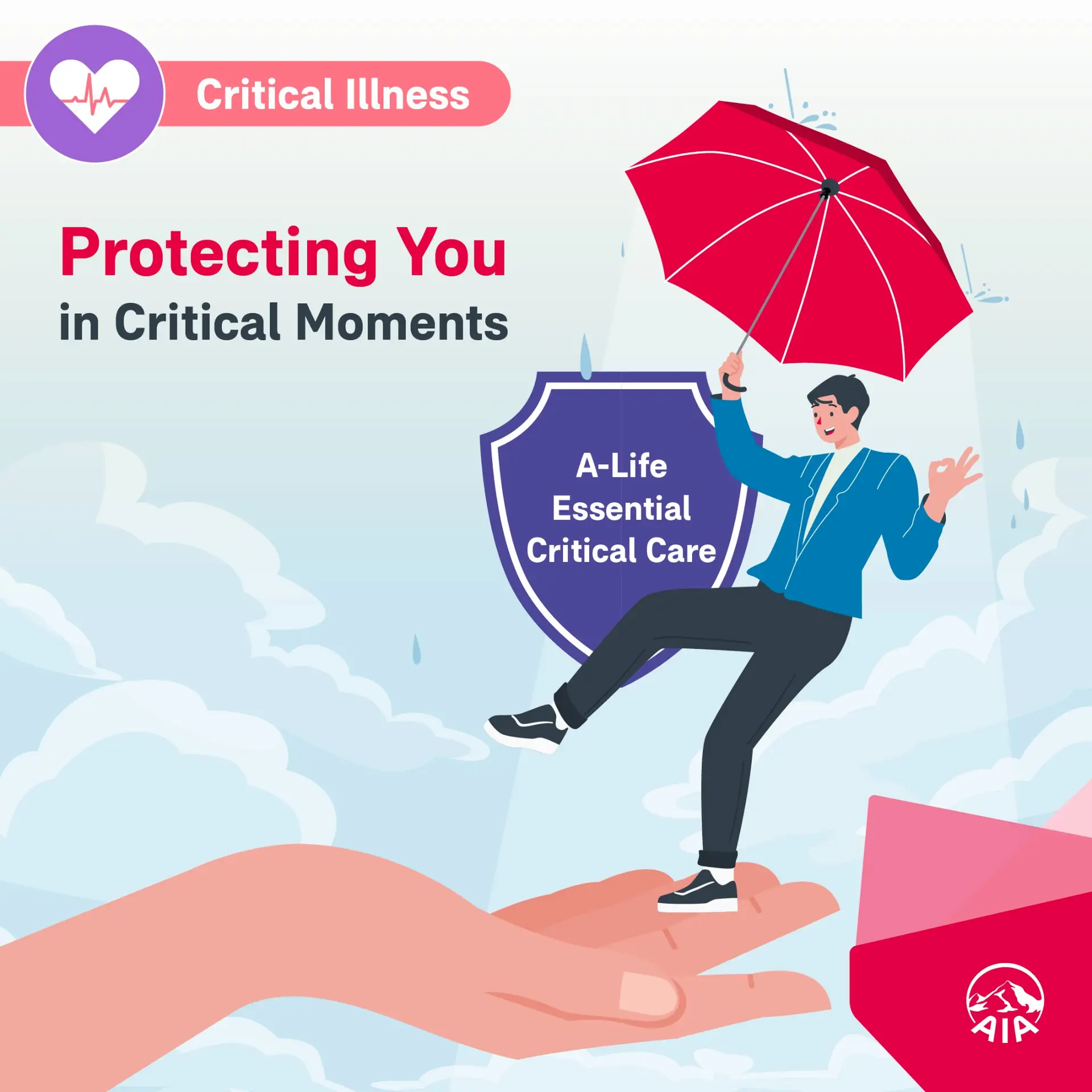 AIA Malaysia Static takaful and insurance ad: Feature-callout ad for A-Life Essential Critical Care protecting you in critical moments