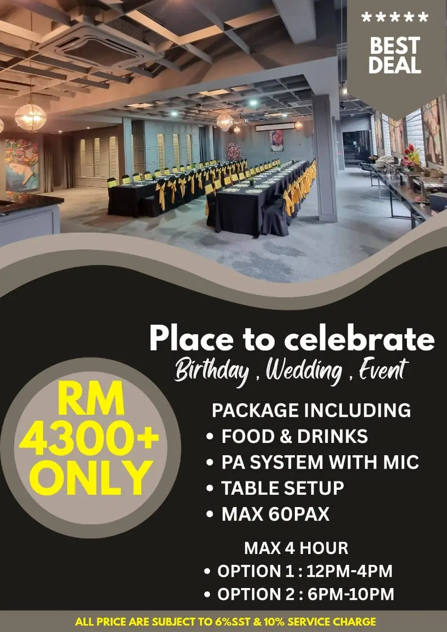 Regno KL Carousel food and beverage ad: Discount ad: celebrate birthdays and weddings from RM4,300, frame 1 of 4