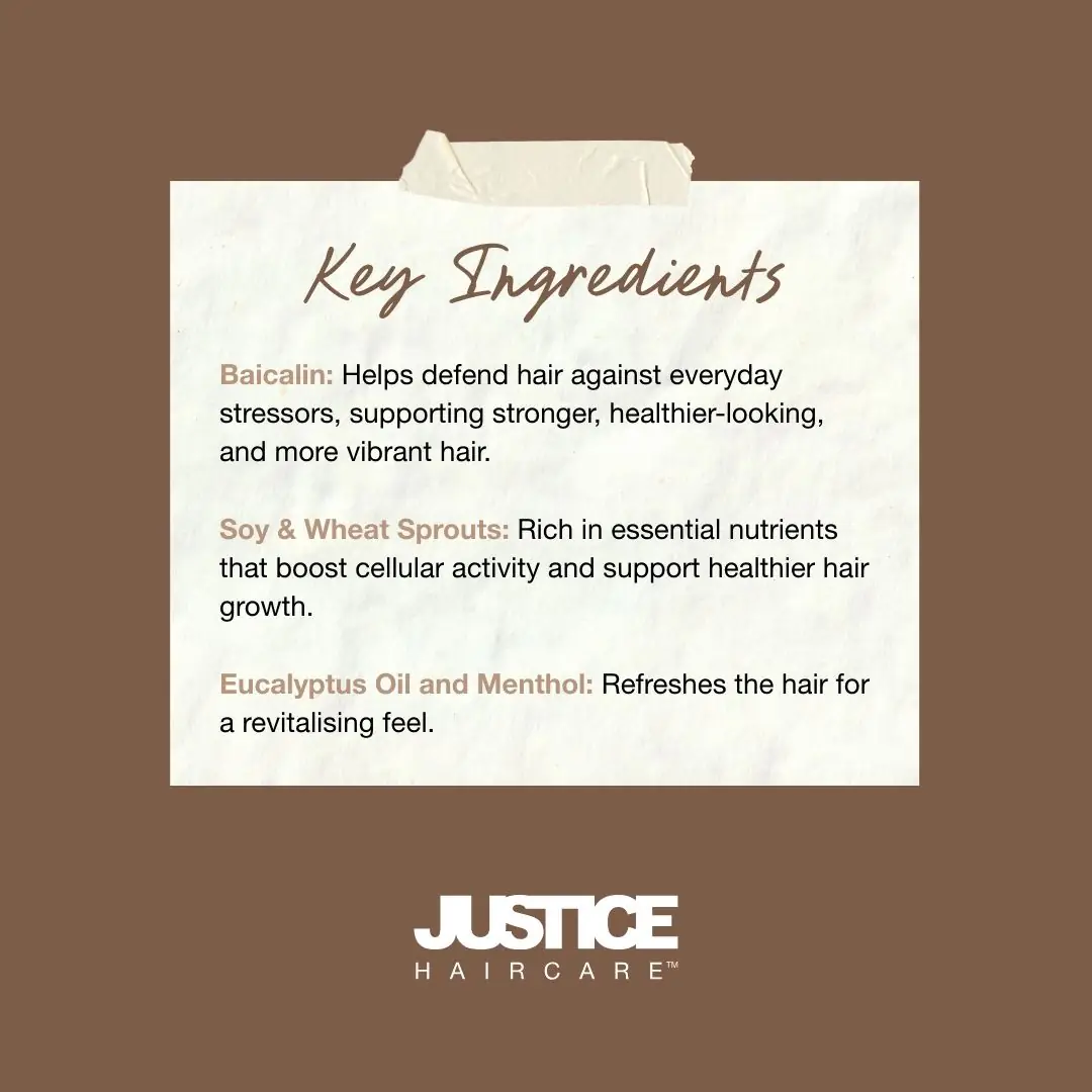Justice Haircare Carousel hair care ad: Showcase ad for a thinning-hair rescue shampoo and lotion, frame 4 of 4