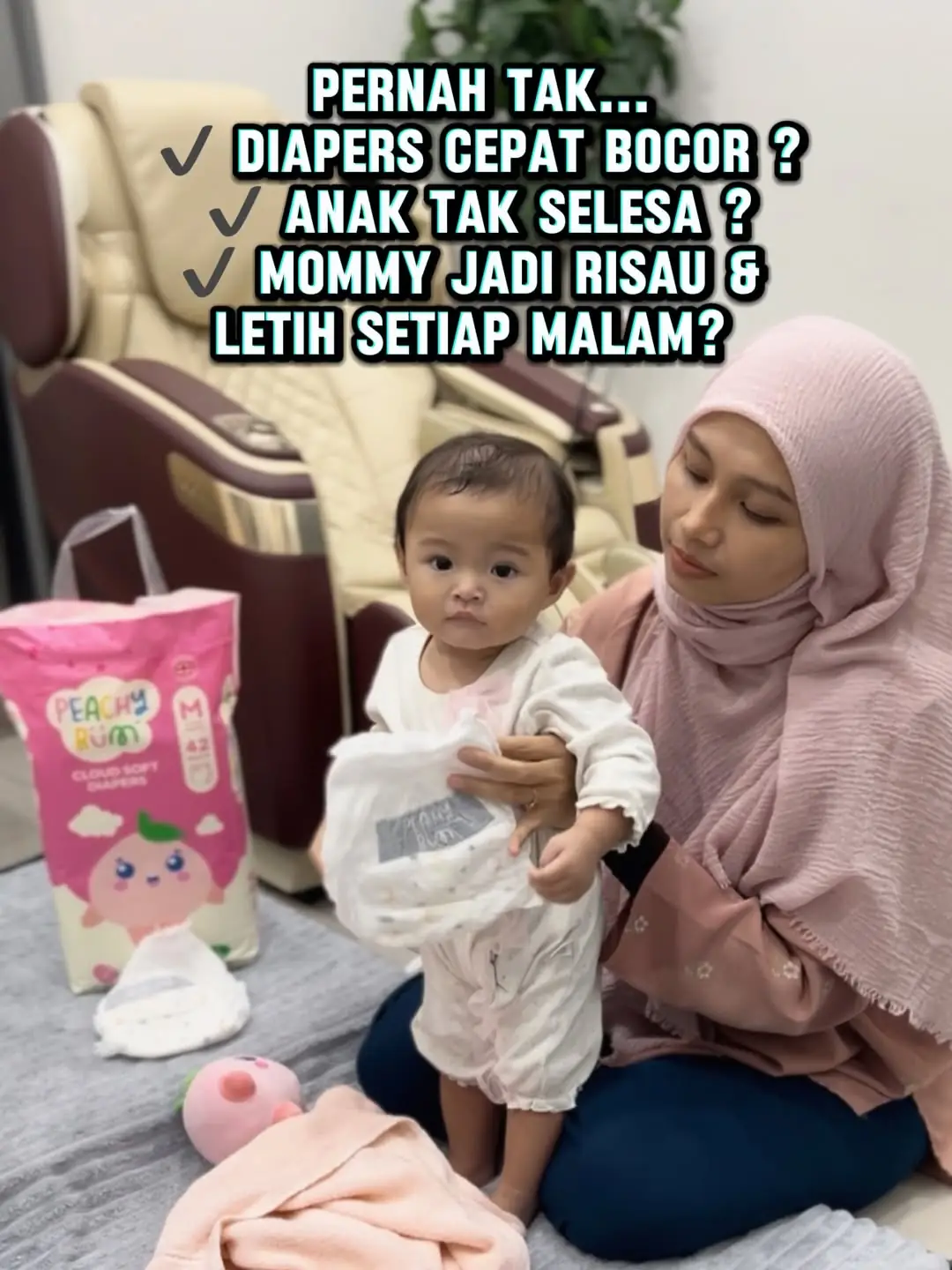 Peachy Bum Malaysia Carousel baby care ad: Curiosity-hook ad: parents, want truly comfortable diapers?, frame 2 of 5