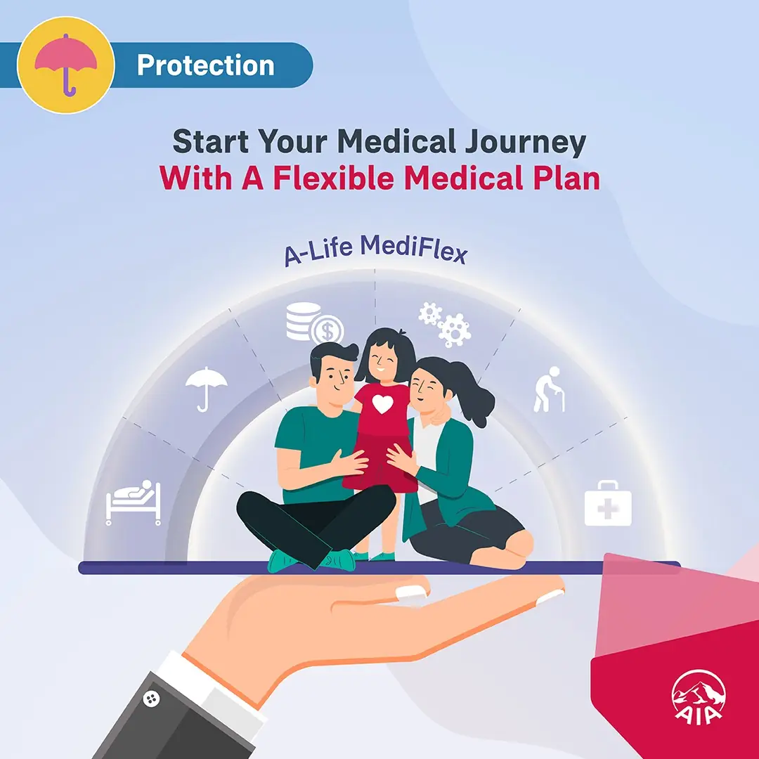 AIA Malaysia Static takaful and insurance ad: Feature-callout ad for A-Life MediFlex flexible, comprehensive medical plan