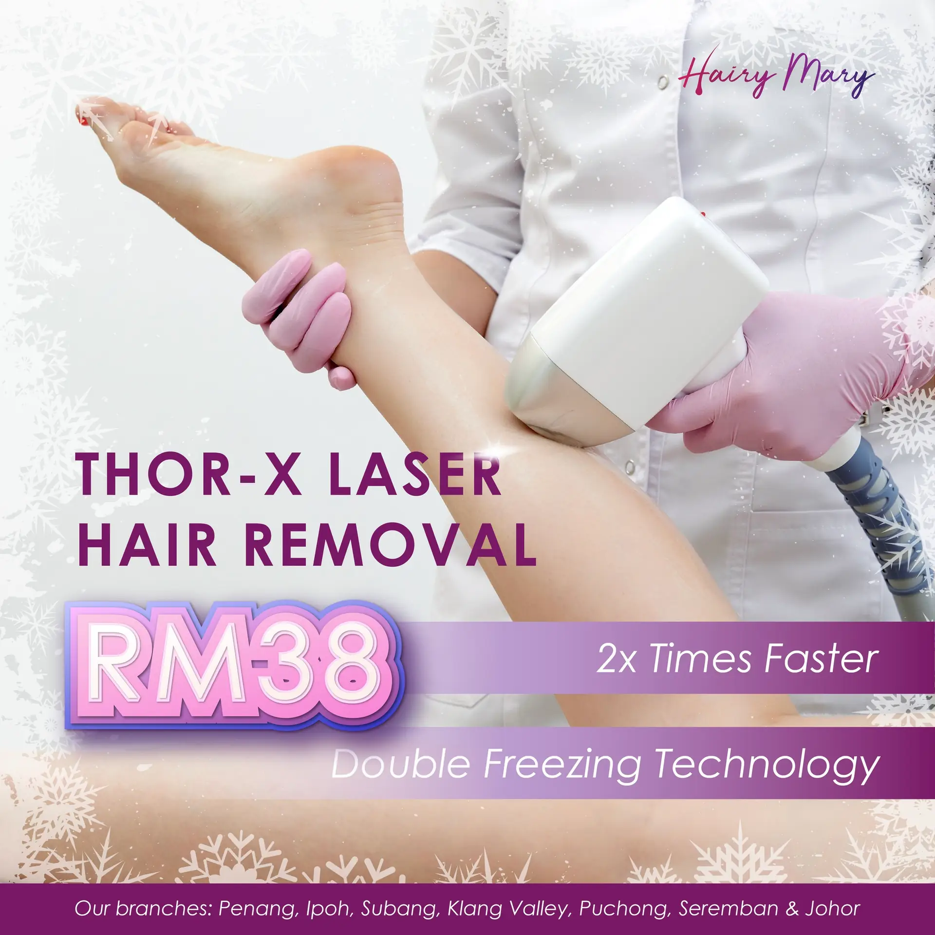 Hairy Mary Static aesthetic clinics ad: Showcase ad for thor-x laser hair removal