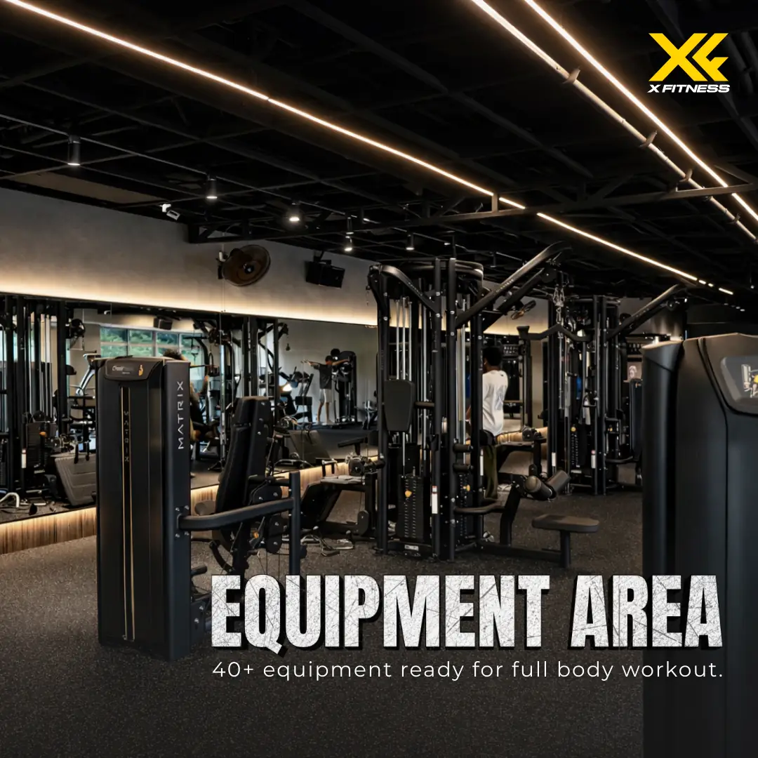 X Fitness Carousel fitness ad: Showcase ad for a gym floor stocked with 40-plus machines, frame 1 of 6