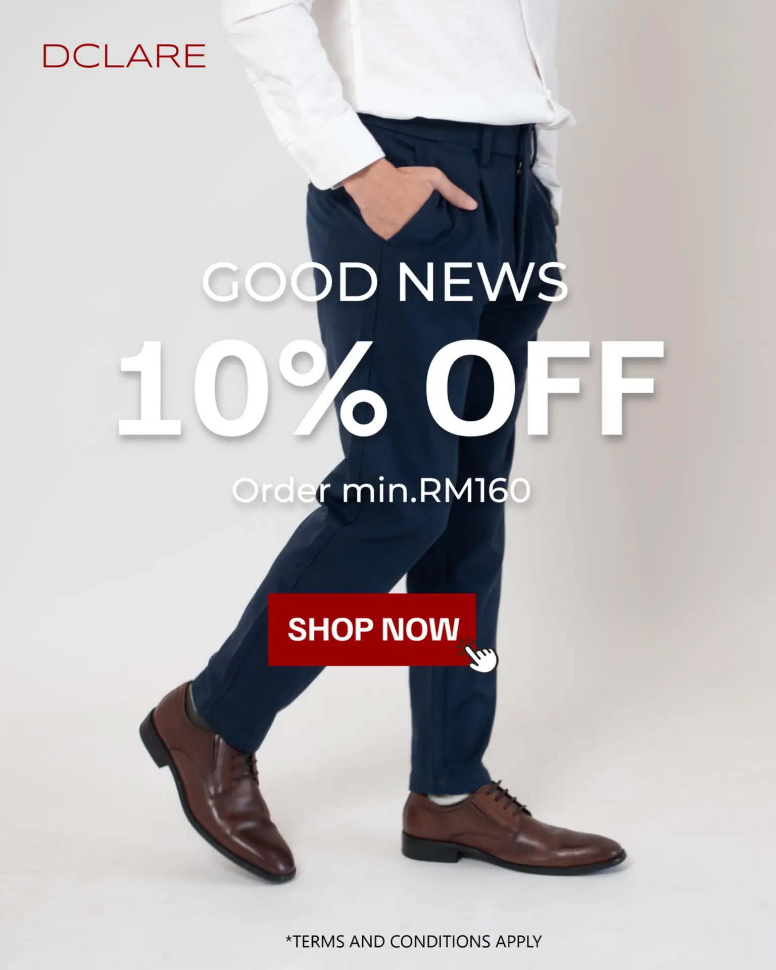 DCLARE Malaysia Static fashion ad: Discount ad: 10% off menswear orders above RM160