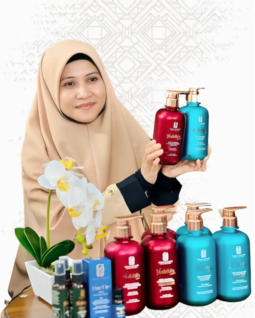 Asma Harun Hijab Hair Care Static hair care ad: Founder UGC for the seller’s own hijab-friendly anti-hair-fall range