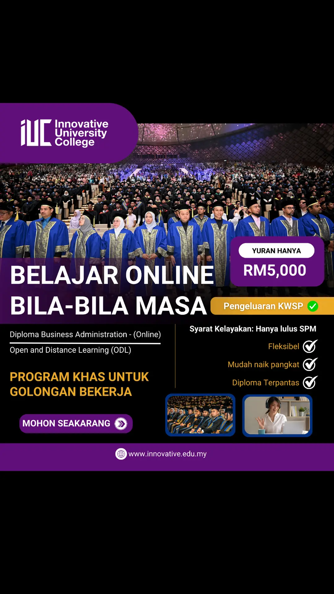 Innovative University College Static education ad: Discount ad: online diploma for working adults, fees only RM5,000