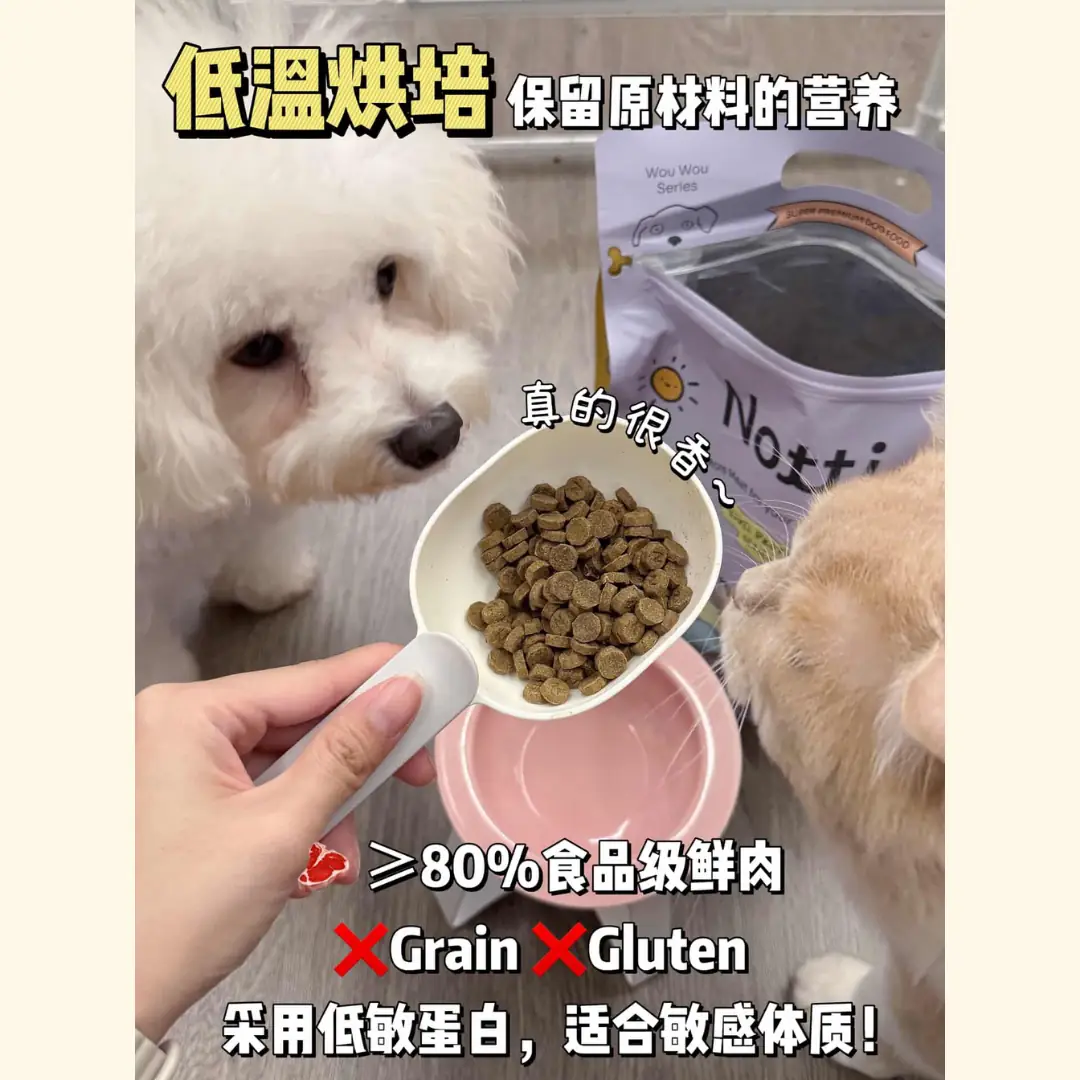 Notti Pet Food Carousel pet care ad: Before-and-after ad for tear stains gone after a year on baked food, frame 3 of 6
