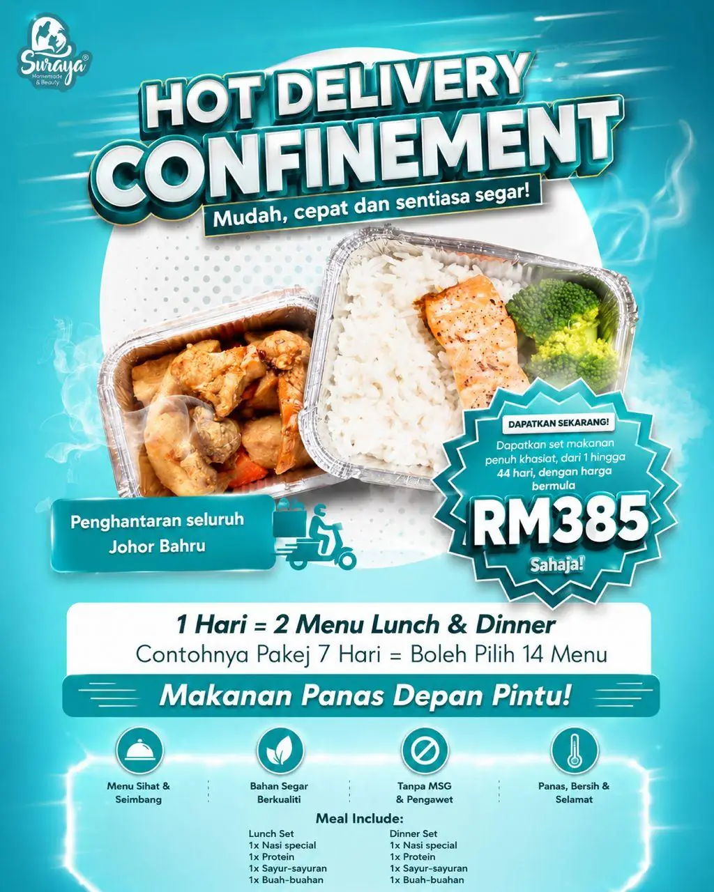 Suraya Mothercare and Beauty Static confinement care ad: Showcase ad for hot delivery confinement