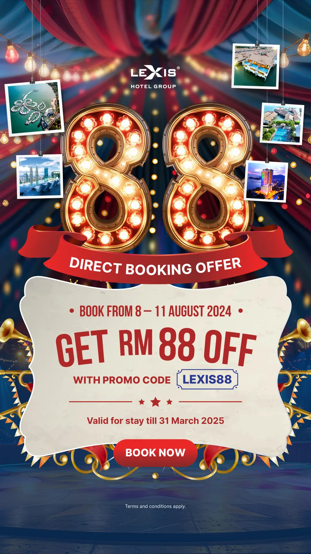 Grand Lexis Port Dickson Dynamic travel and tourism ad: Discount ad: RM88 off direct bookings with promo code LEXIS88