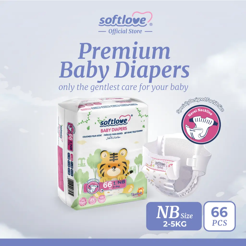 Sally Softlove Malaysia Dynamic baby care ad: Showcase ad for a premium newborn diaper with a navel-cut neckline