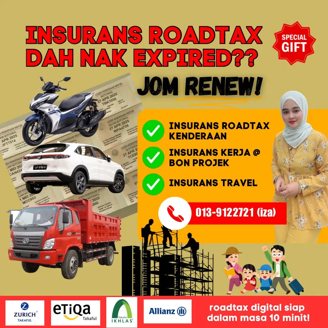 Rose iza Insurans Static automotive ad: Discount ad: special gift when you renew roadtax and insurance