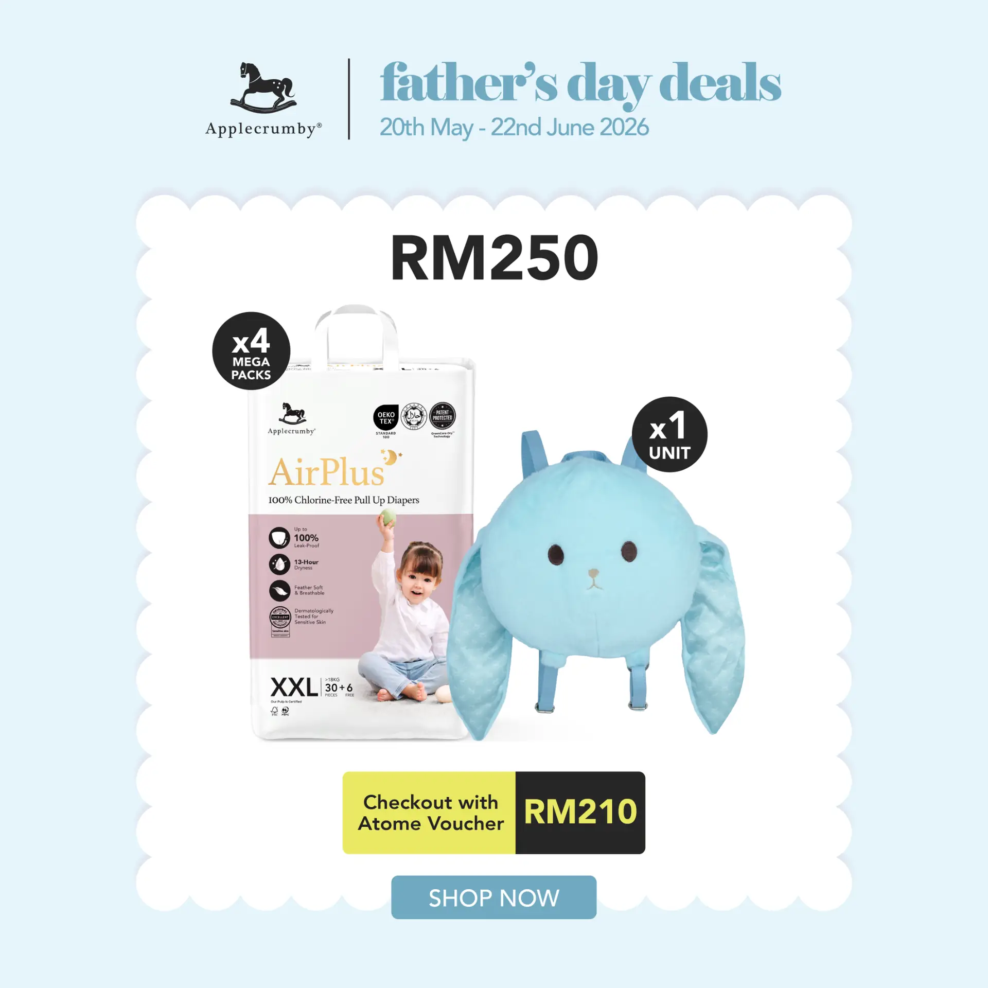 Applecrumby Carousel baby care ad: Discount ad: Father’s Day bundle, RM150 of essentials for RM130, frame 3 of 4