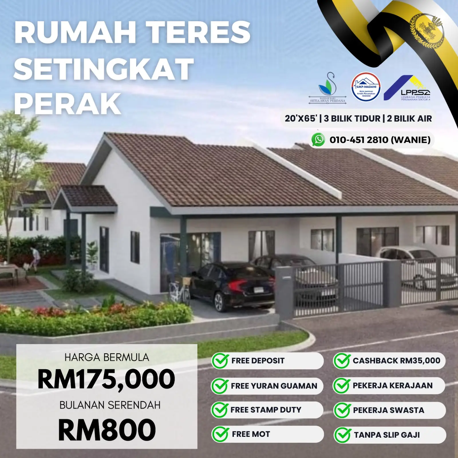 Lubuk Hartanah Static property ad: Discount ad: a Perak terrace from RM175k, no deposit, RM800 a month