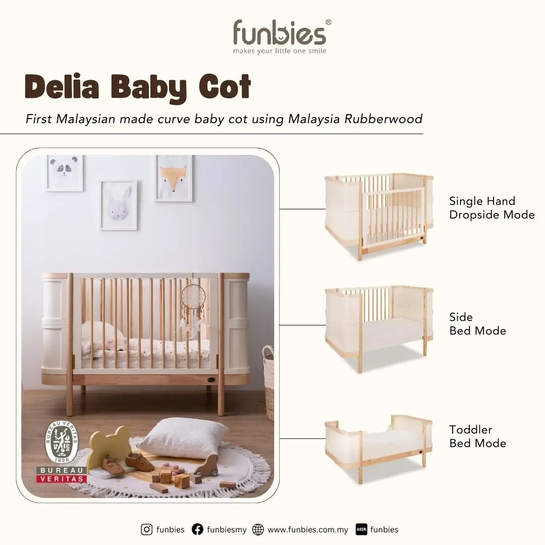 funbies Carousel baby care ad: Feature-callout ad for one cot that converts three ways, frame 1 of 6