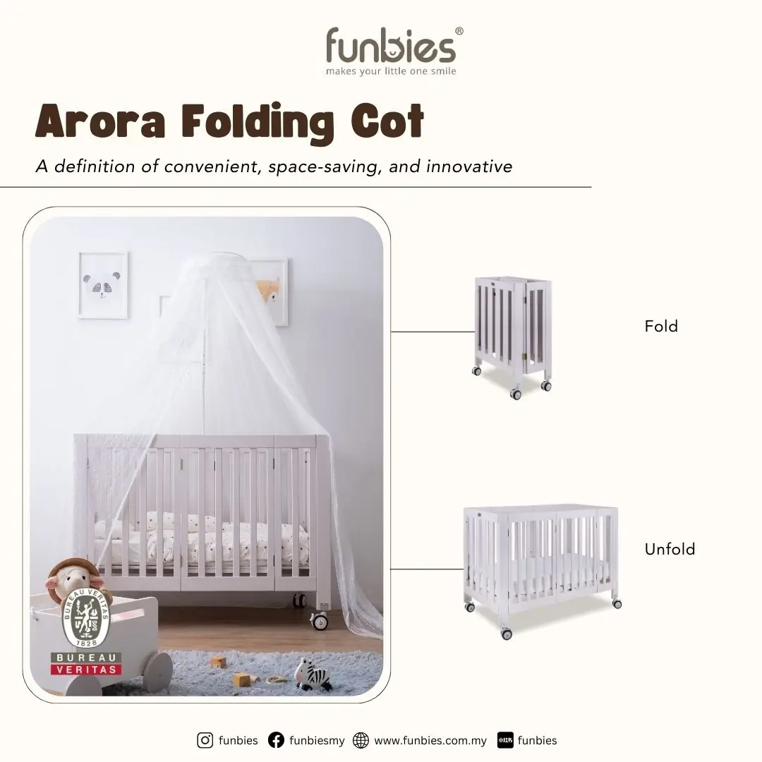 funbies Carousel baby care ad: Feature-callout ad for one cot that converts three ways, frame 5 of 6