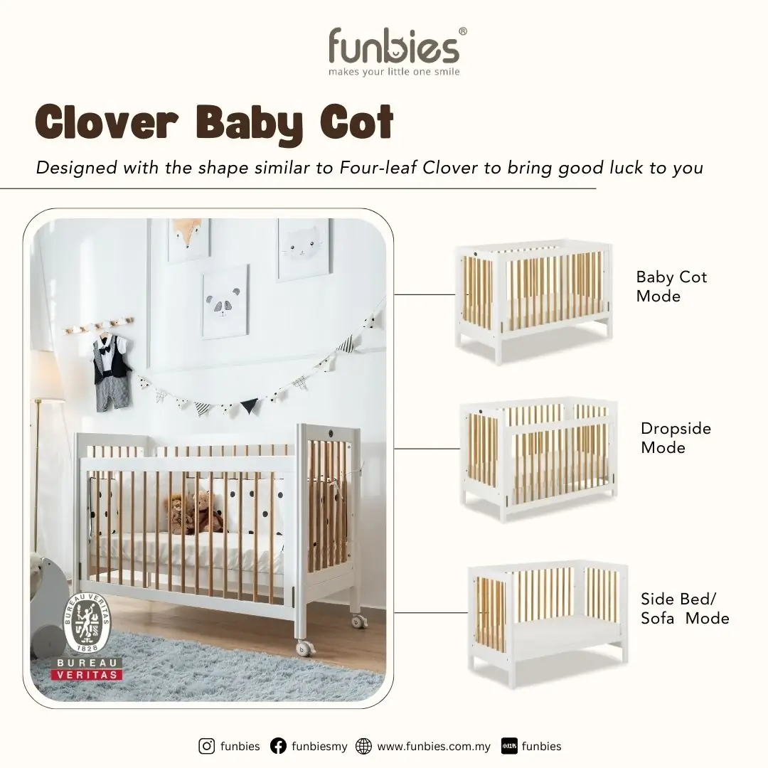 funbies Carousel baby care ad: Feature-callout ad for one cot that converts three ways, frame 3 of 6