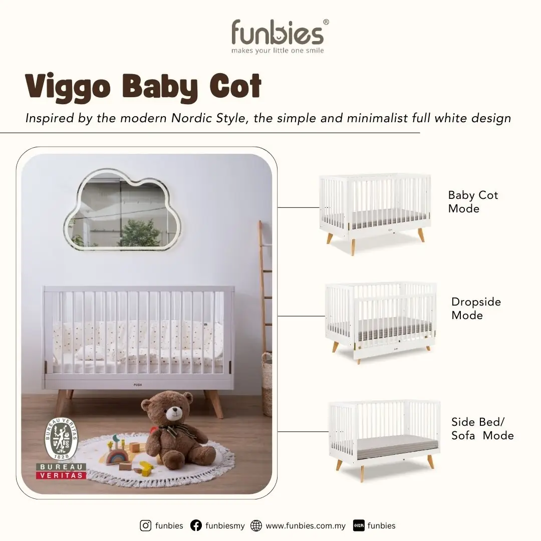 funbies Carousel baby care ad: Feature-callout ad for one cot that converts three ways, frame 4 of 6