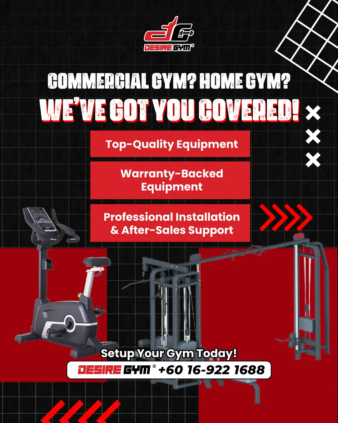 Desire Gym Malaysia Carousel fitness ad: Feature-callout ad for custom gym setups for any space and budget, frame 2 of 2