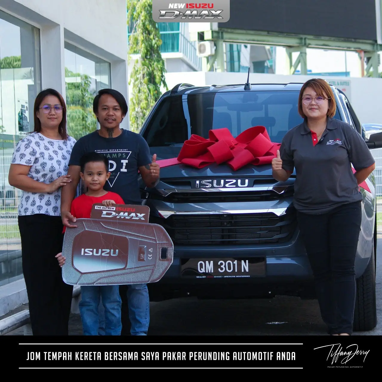 Tiffany Jerry Static automotive ad: Testimonial ad for a happy family taking delivery of their Isuzu D-Max