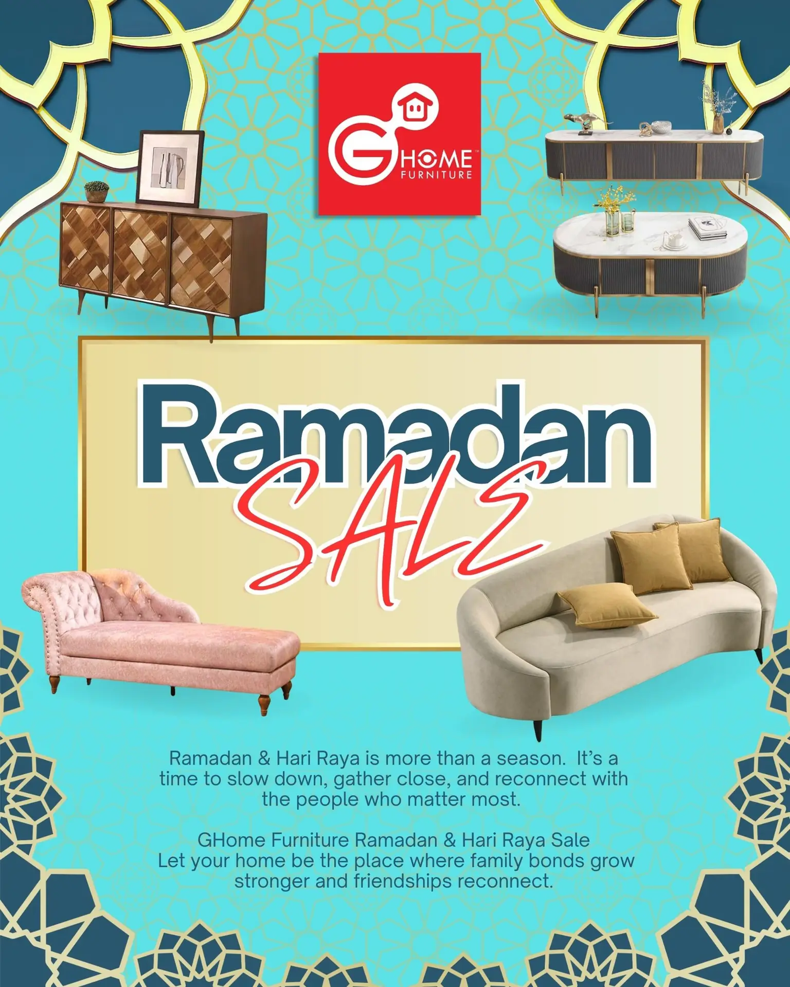 GHome Furniture Mall Static home and living ad: Discount ad: Ramadan sale to refresh your home before Raya