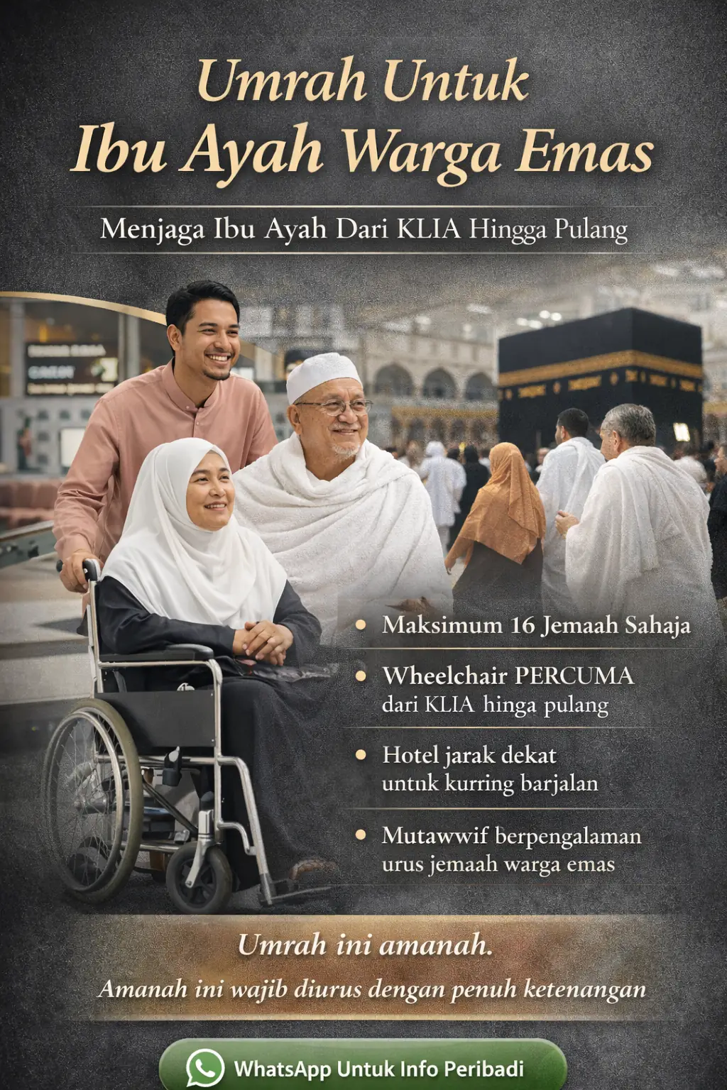 SafarTrips Dynamic travel and tourism ad: Feature-callout ad for elderly-parent Umrah cared for from KLIA to return