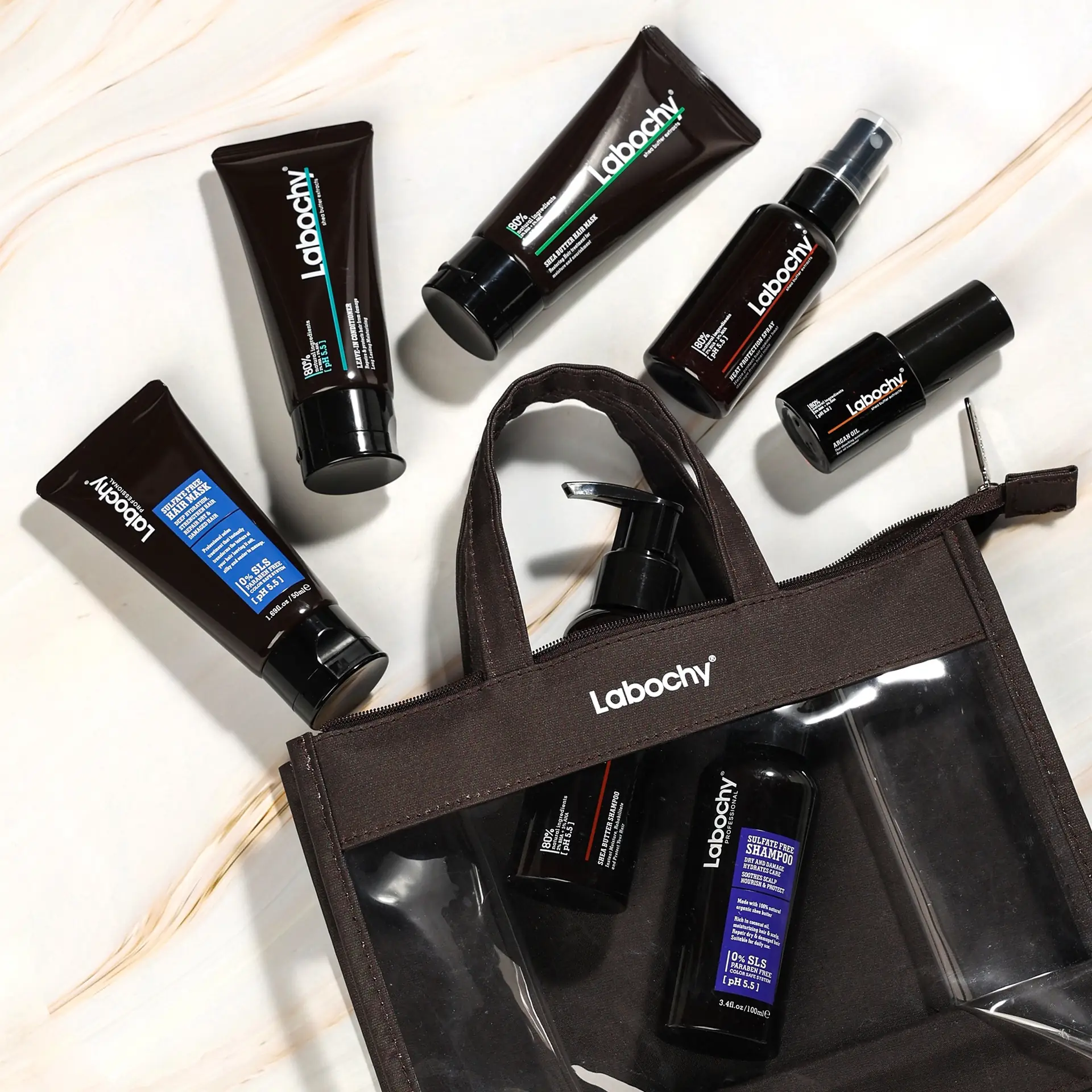 Labochy Haircare Carousel hair care ad: Showcase ad for a salon-grade sulfate-free shampoo, conditioner and mask, frame 3 of 3