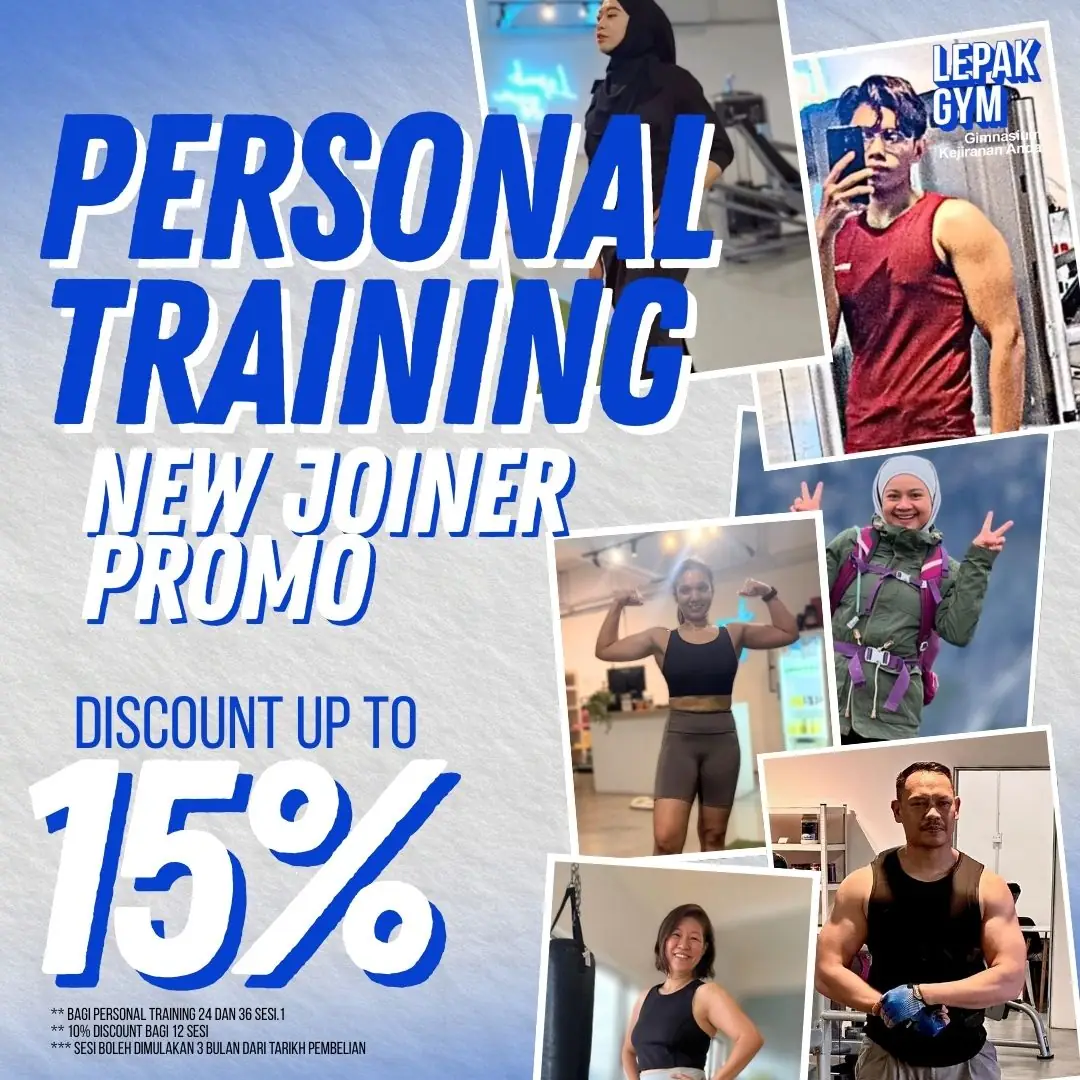 Lepak Gym Carousel fitness ad: Discount ad: 15% off personal training for new joiners, frame 1 of 3