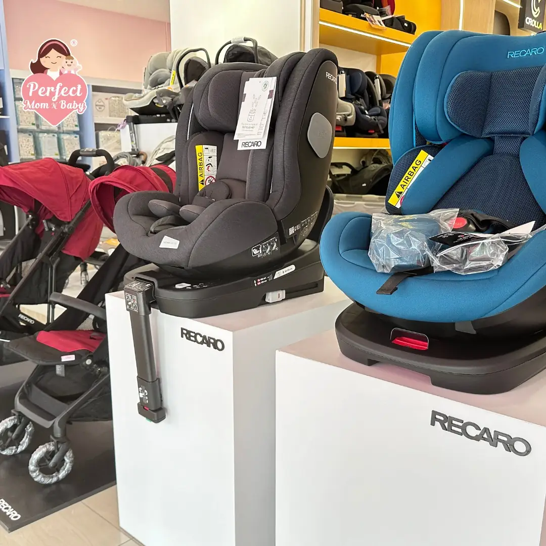 Perfect mom N baby Carousel baby care ad: Showcase ad for a store wall stacked with car seats from every brand, frame 6 of 6