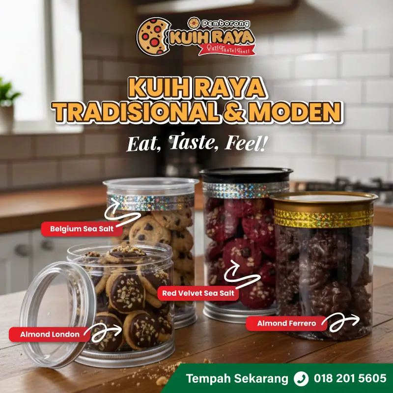 Pemborong Kuih Raya Carousel bakery and dessert ad: Showcase ad for 𝐊𝐔𝐈𝐇 𝐑𝐀𝐘𝐀 𝐓𝐑𝐀𝐃𝐈𝐒𝐈𝐎𝐍𝐀𝐋 & 𝐌𝐎𝐃𝐄𝐍
