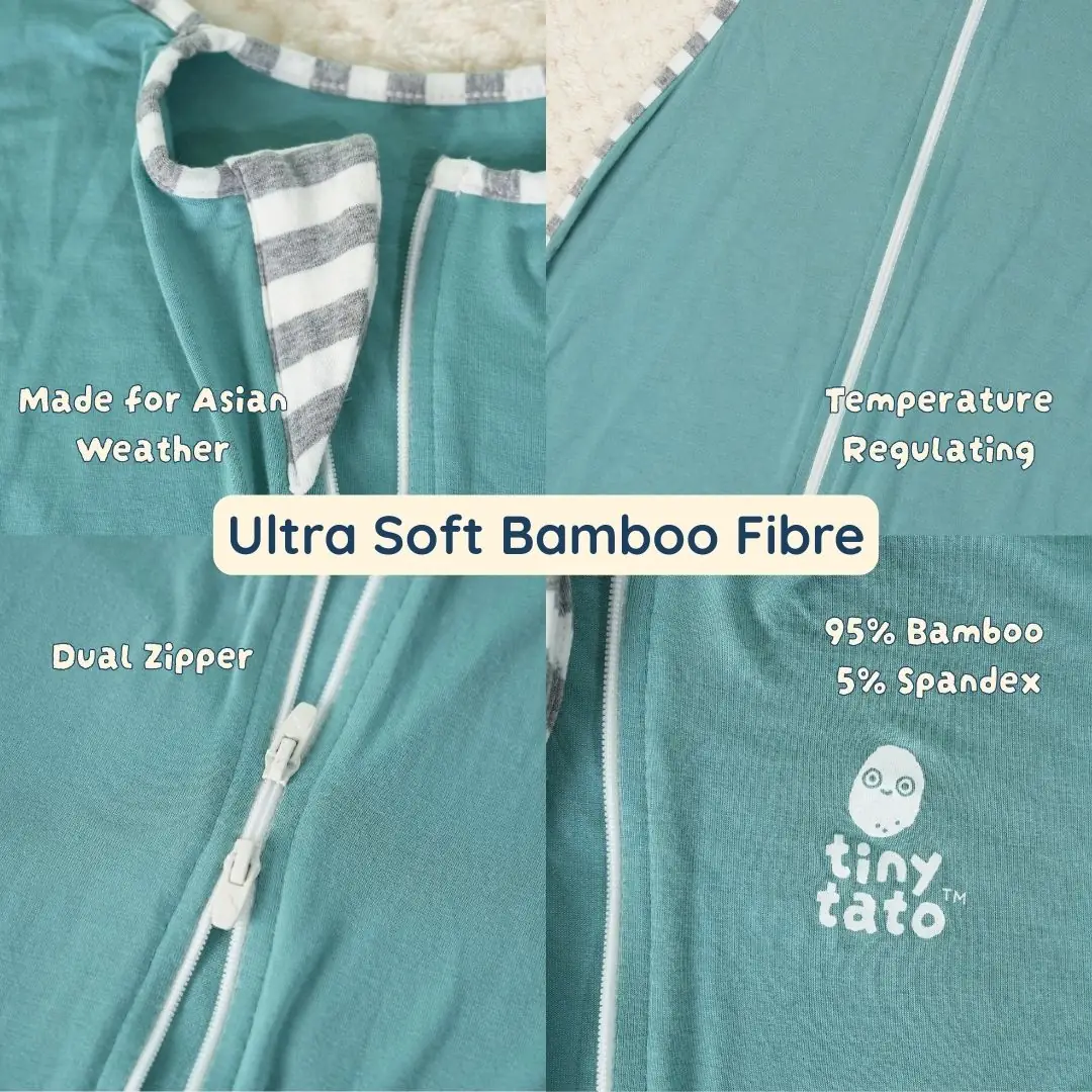 Tinytato Carousel baby care ad: Feature-callout ad for a bamboo swaddle that keeps baby cool and self-soothing, frame 3 of 5
