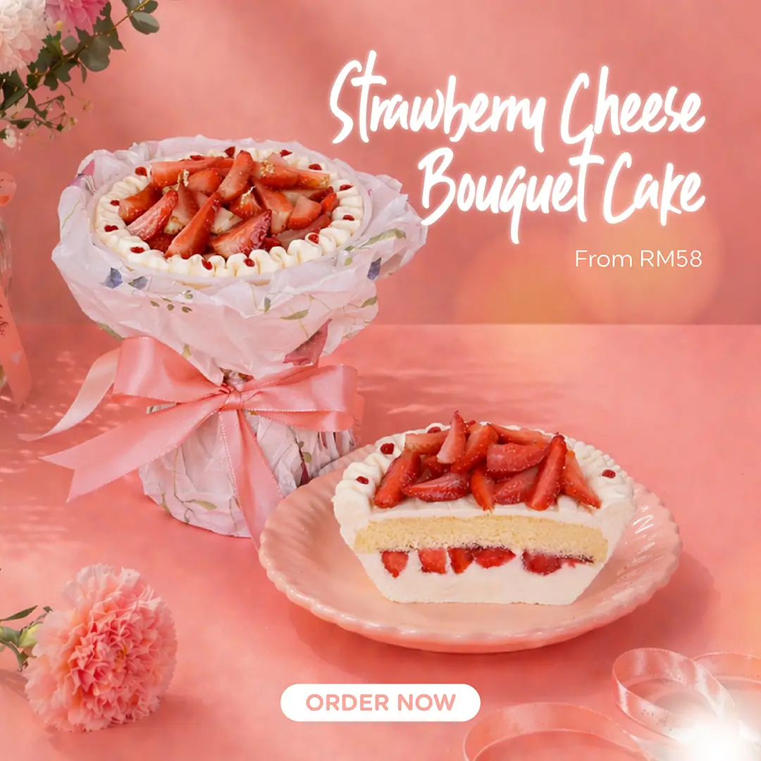 Eat Cake Today Static bakery and dessert ad: Showcase ad for strawberry Cheese Bouquet Cake