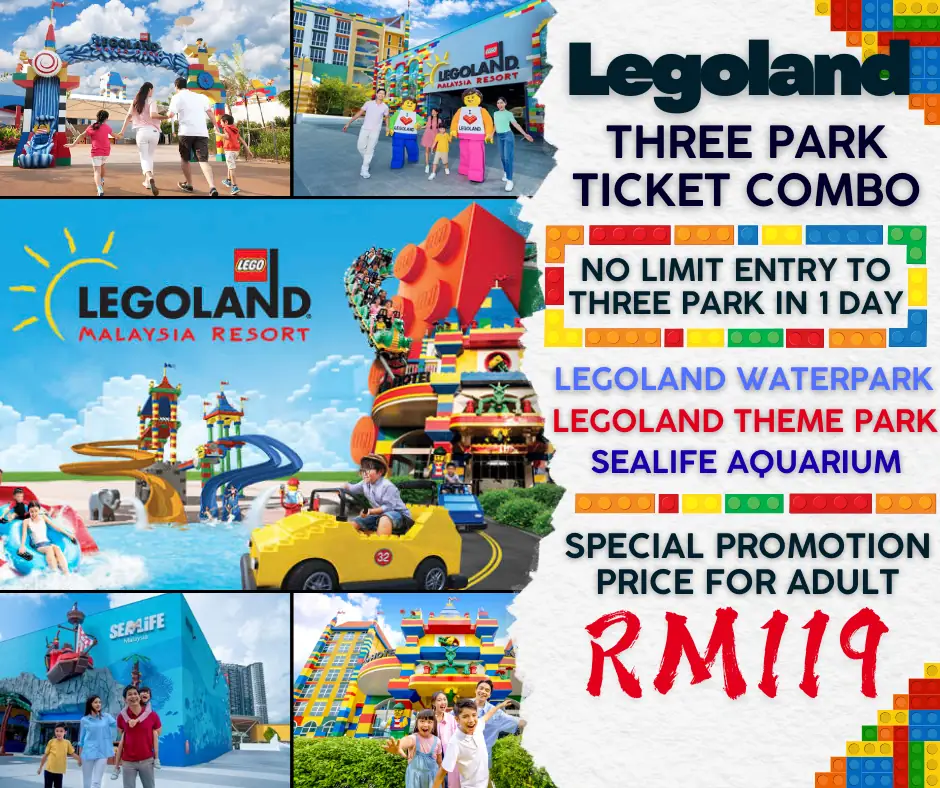 Ticket.my Carousel travel and tourism ad: Discount ad: Legoland Malaysia three-park combo from RM19 per child, frame 2 of 4