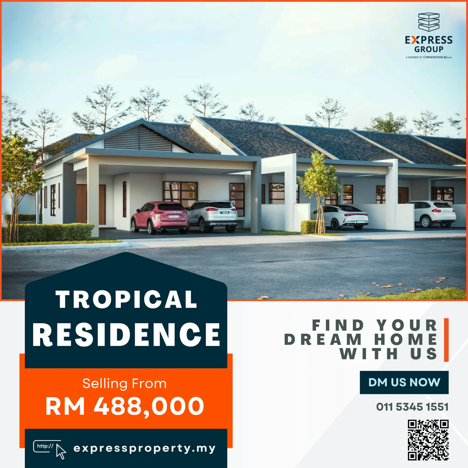 Express Property Management and Services Miri Carousel property ad: Showcase ad for Tropical Residence terraces from RM488k, frame 1 of 6
