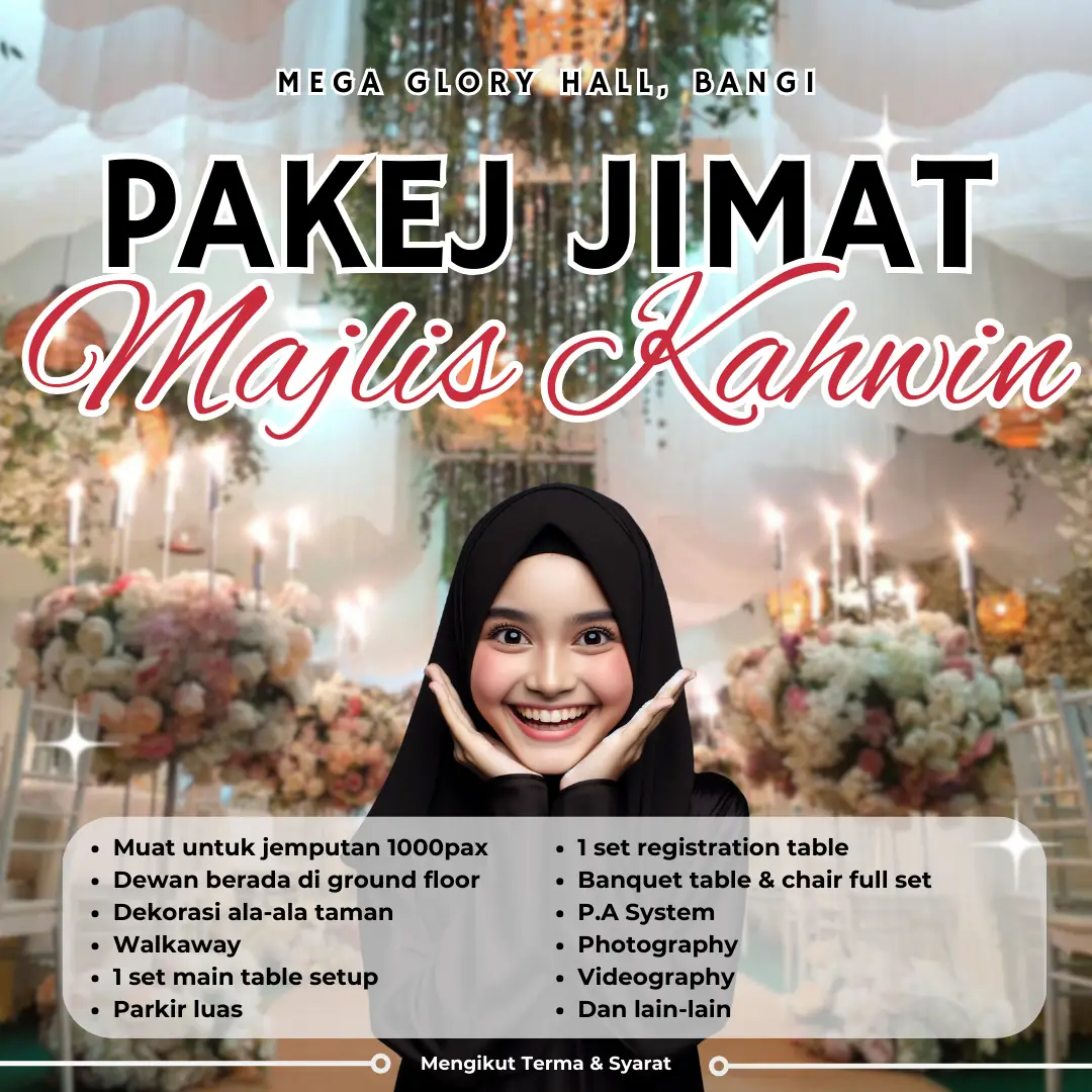 Mega Glory Hall Bangi Static wedding and events ad: Showcase ad for pakej jimat