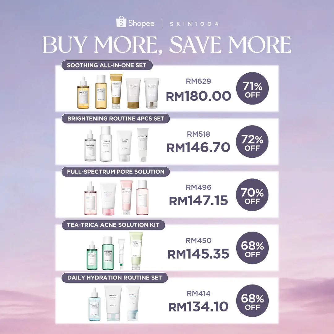 SKIN1004 Static skincare ad: Discount ad: Korean cica bundles up to 72% off on Shopee