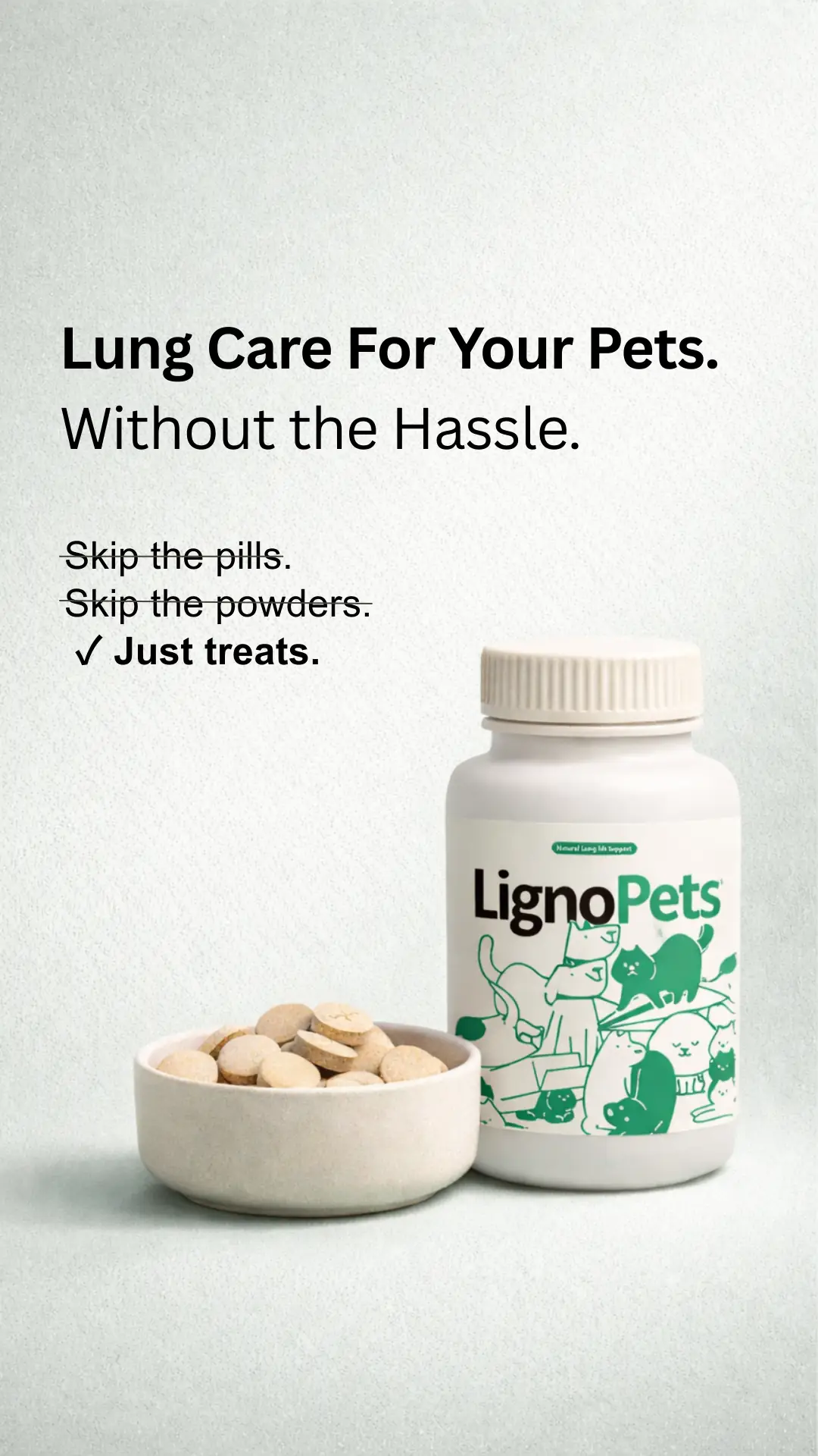 Lignosus Asia Static pet care ad: Feature-callout ad for lung care your pet takes as a treat