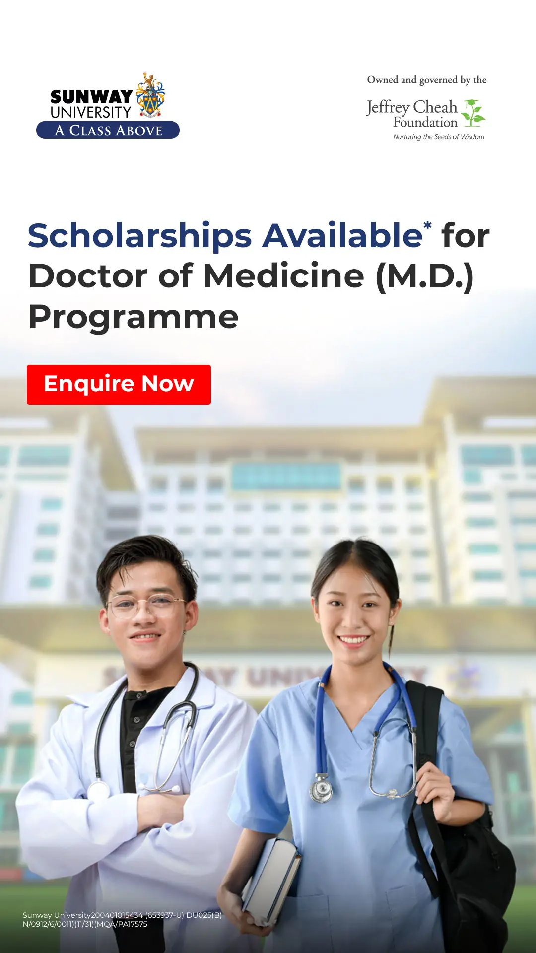 Sunway University Dynamic education ad: Discount ad: scholarships available for Sunway’s Doctor of Medicine programme