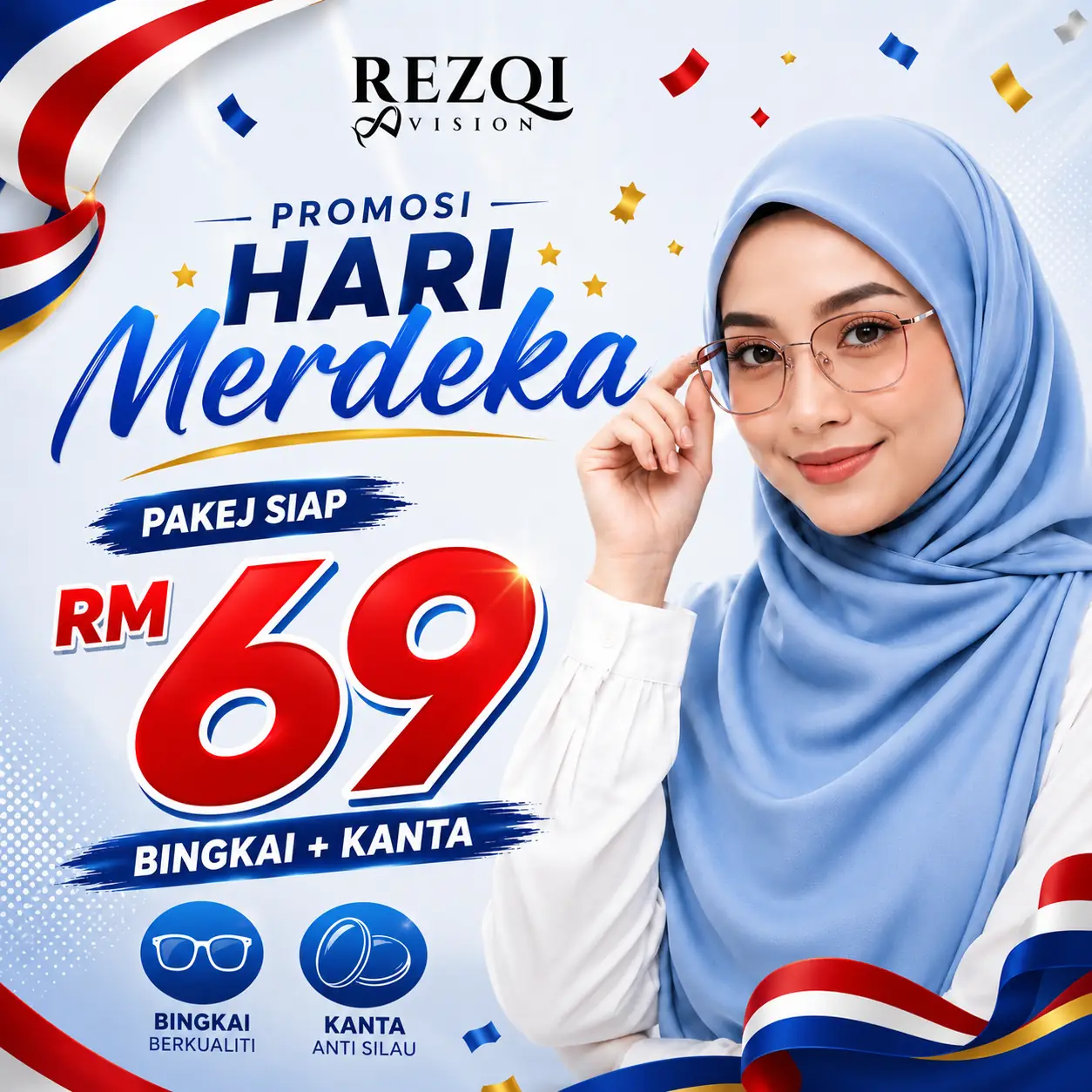 Rezqi Vision Static optical and eyewear ad: Showcase ad for promosi hari merdeka