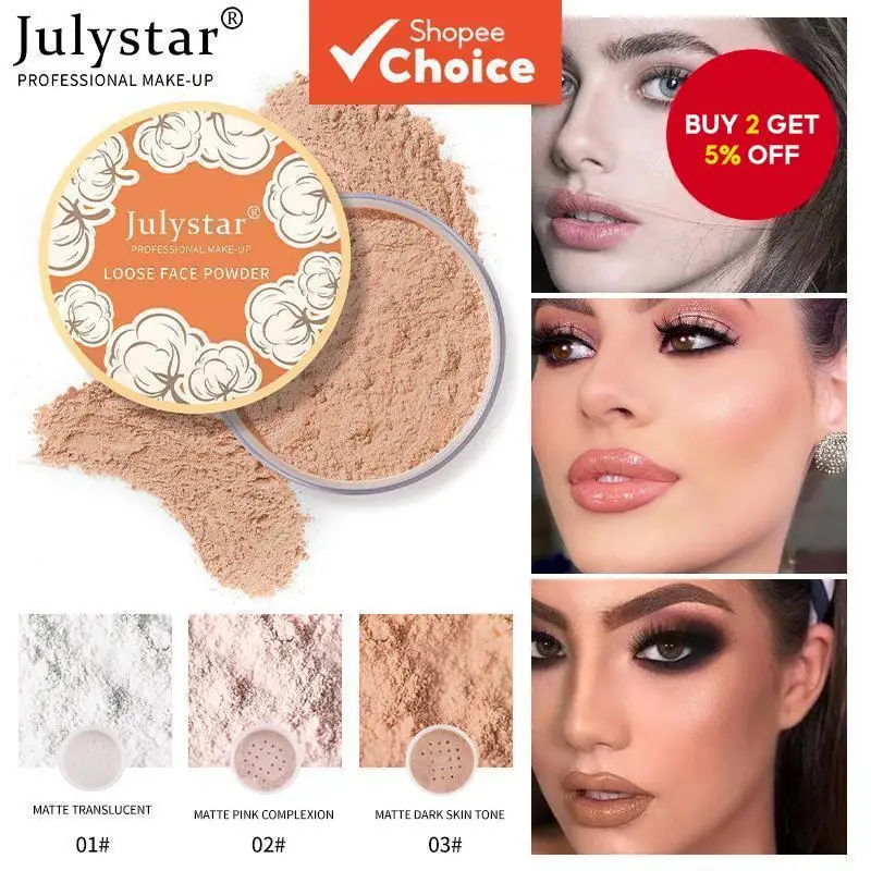 Choice Global Dynamic makeup and cosmetics ad: Discount ad for buy 2 get 5% off Julystar loose face powder shades