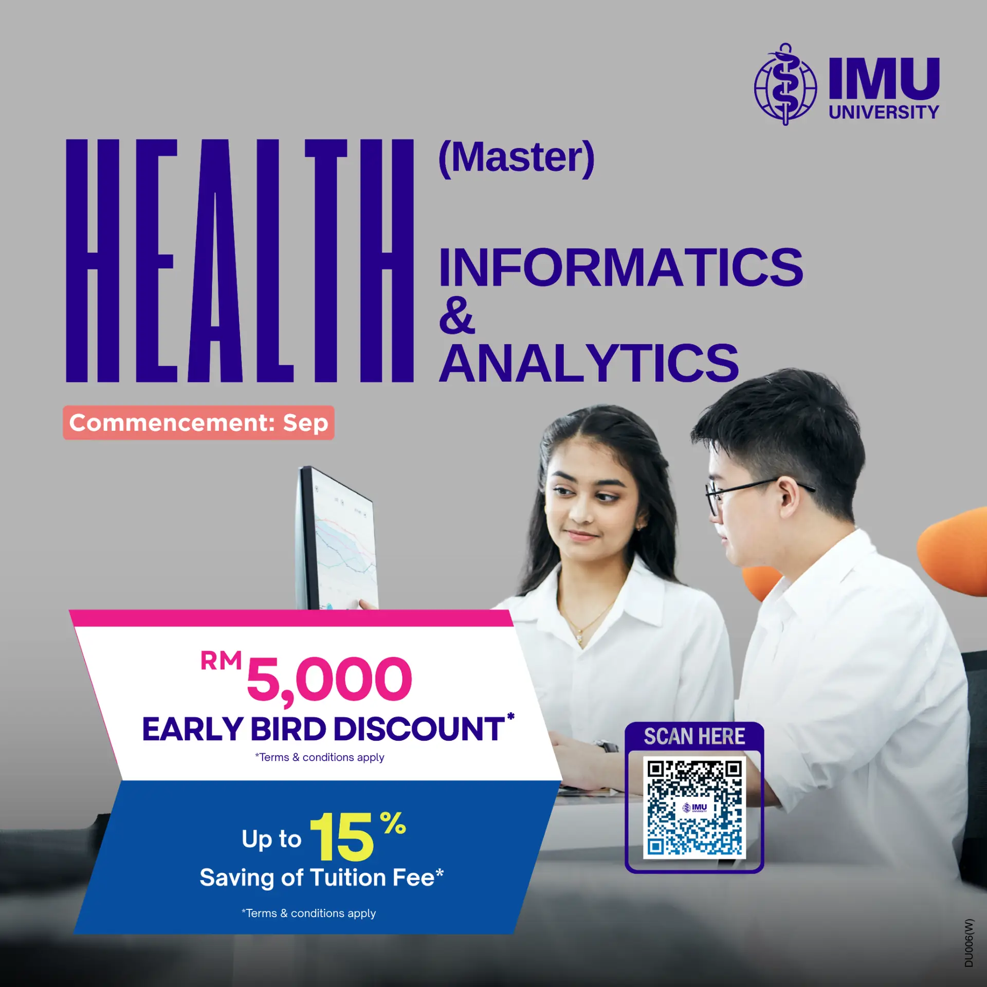 IMU University Static education ad: Discount ad: Master in Health Informatics, RM5,000 early bird off