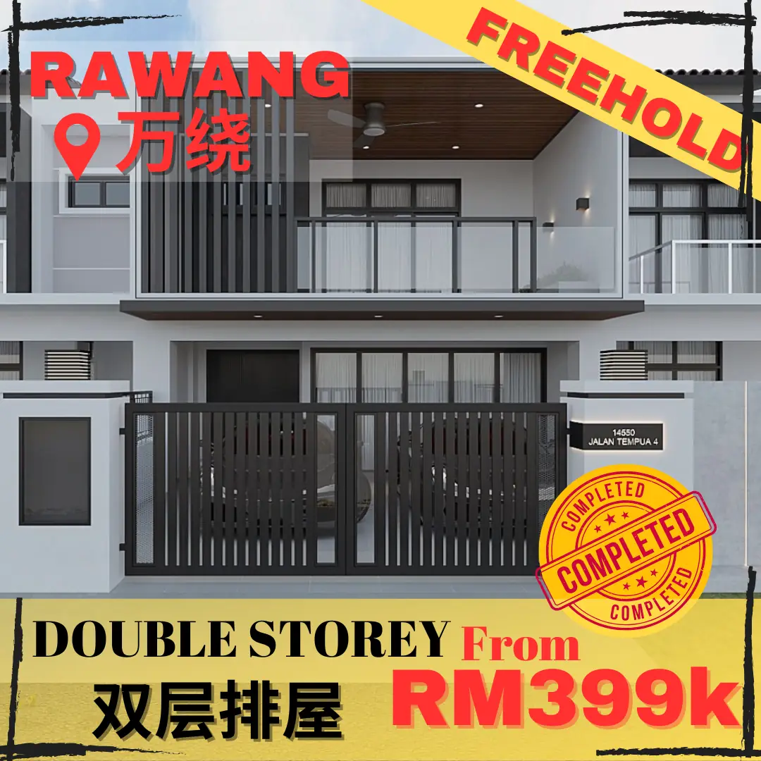 Hartanah Rumah Idaman Carousel property ad: Discount ad: freehold double-storey terraces in Rawang from RM399k, frame 1 of 4
