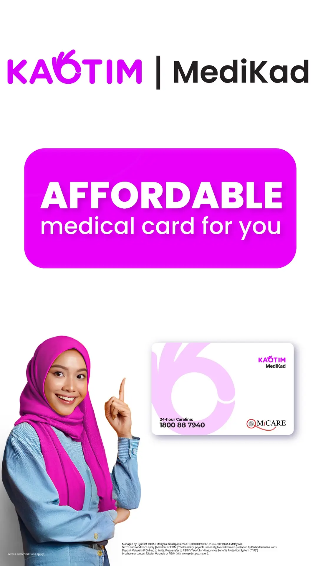 Kaotim.my Static takaful and insurance ad: Feature-callout ad for an affordable medical card anyone can own